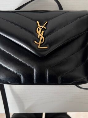 Saint Laurent Black Quilted Leather Crossbody with Gold YSL Emblem
